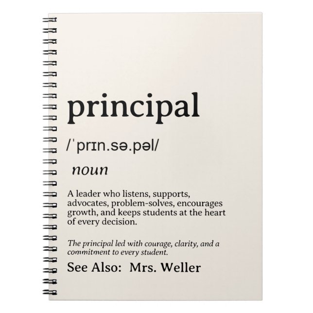 Personalised Principal Definition Leadership Notebook (Front)