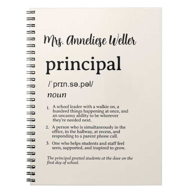Personalised Principal Funny Definition Notebook (Front)