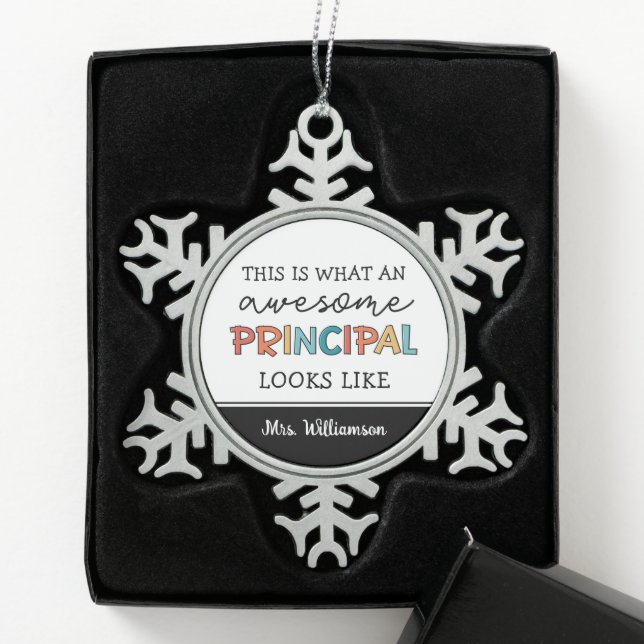 Personalised Principal Funny School Principal Snowflake Pewter Christmas Ornament (Box)