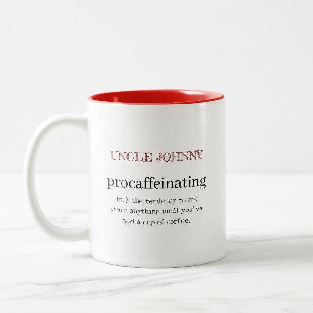 Personalised Procaffeinating Red Two-Tone Coffee Mug (Left)