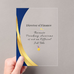 Personalised Profession – Elegant Gold & Blue  Acrylic Invitations