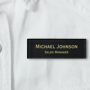 Personalised Professional Faux Gold Black Magnetic Name Tag