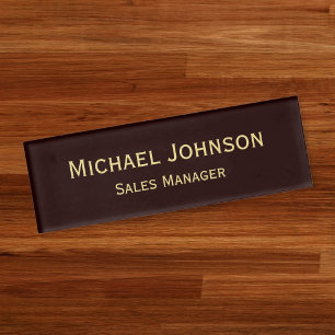 Personalised Professional Faux Gold Brown Magnetic Name Tag