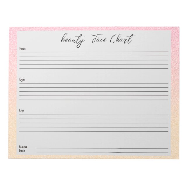 Personalised professional  Makeup Face Chart Notepad (Front)