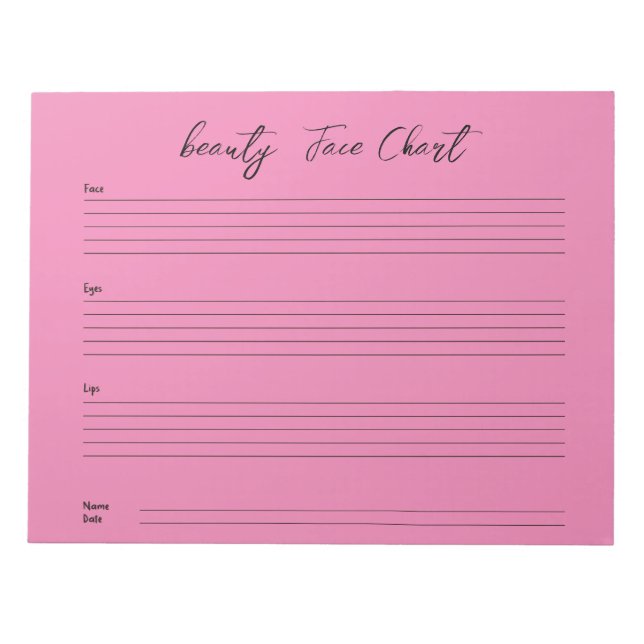 Personalised professional Makeup Face Chart Notepad (Front)