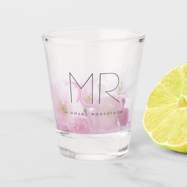 Personalised Professional Monogram Minimal Floral Shot Glass (Front)