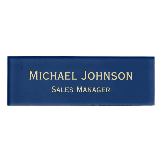 Personalised Professional Navy Blue Gold Magnetic Name Tag (Front)