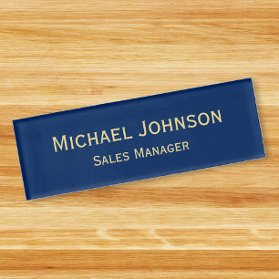 Personalised Professional Navy Blue Gold Magnetic Name Tag