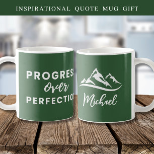  Personalised Progress Over Perfection Quote Green Coffee Mug