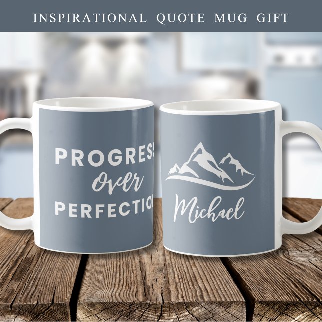  Personalised Progress Over Perfection Quote Grey Coffee Mug (Creator Uploaded)