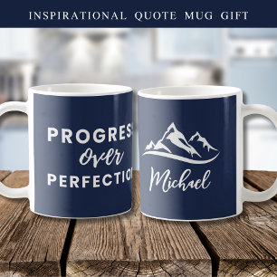  Personalised Progress Over Perfection Quote Navy  Coffee Mug
