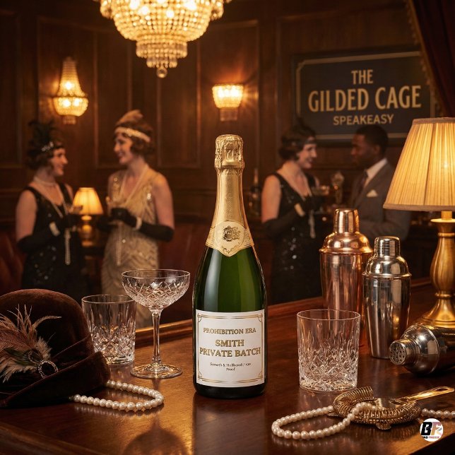 Personalised Prohibition Era Speakeasy Private Bat Sparkling Wine Label (Creator Uploaded)