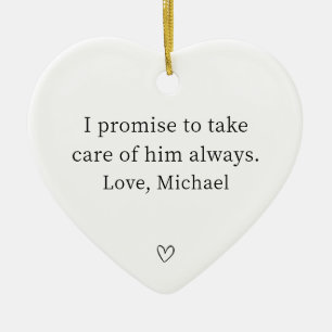Personalised Promise to Take Care of Him Heart Ceramic Tree Decoration