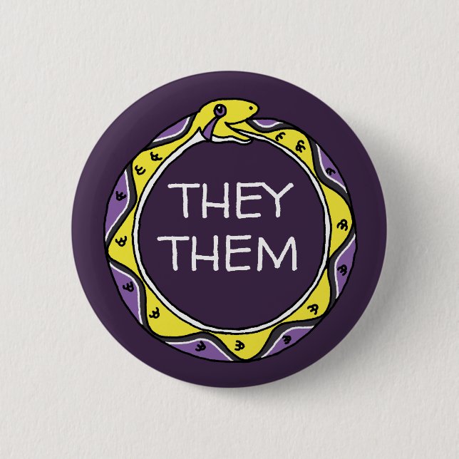 Personalised Pronouns Nonbinary Ouroboros Snake 6 Cm Round Badge (Front)