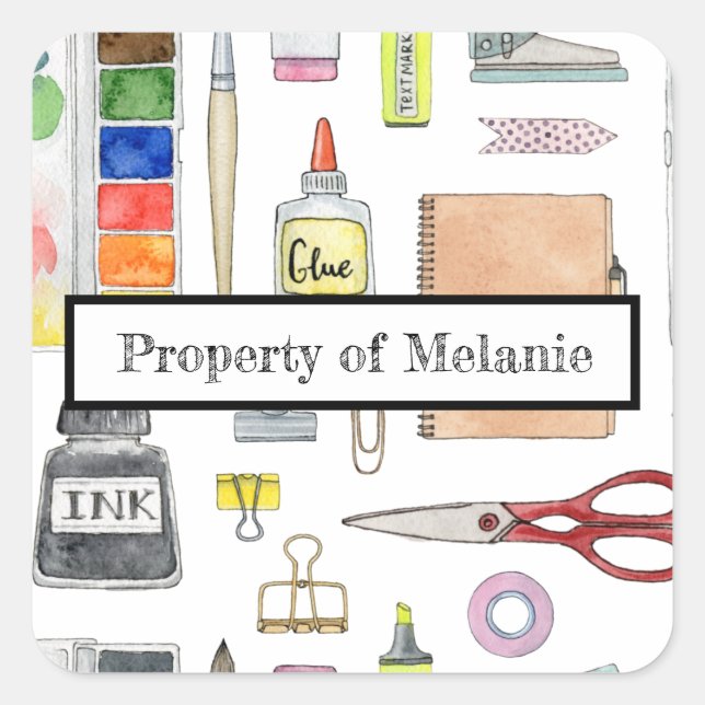Personalised property of glue ink paint craft square sticker (Front)