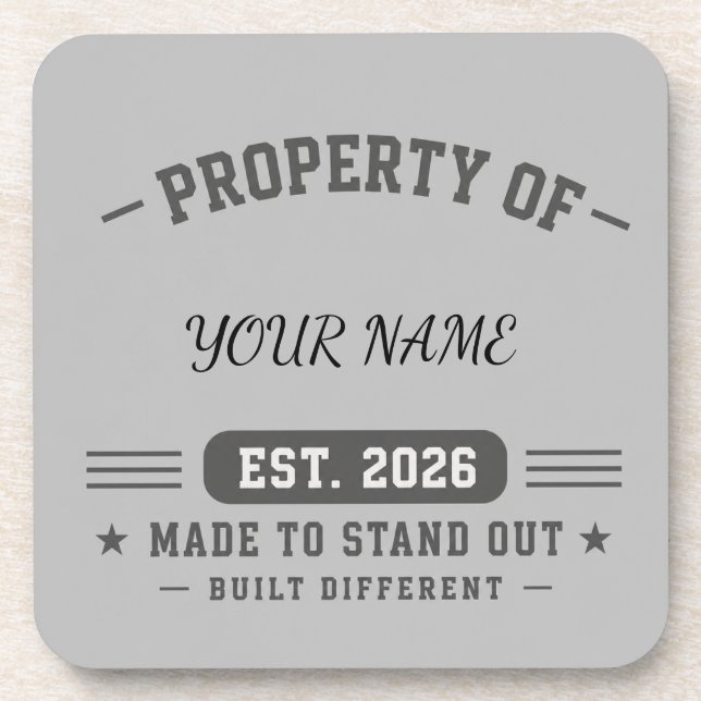 Personalised Property Of Name – Varsity Style Cust Coaster (Front)