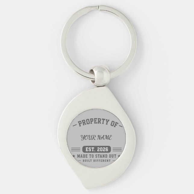 Personalised Property Of Name – Varsity Style Cust Key Ring (Front)
