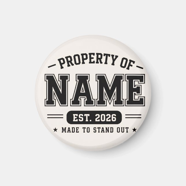 Personalised Property Of Name – Varsity Style Cust Magnet (Front)