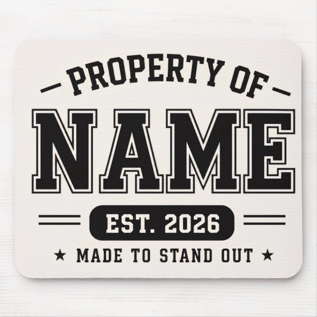 Personalised Property Of Name – Varsity Style Cust Mouse Mat (Front)