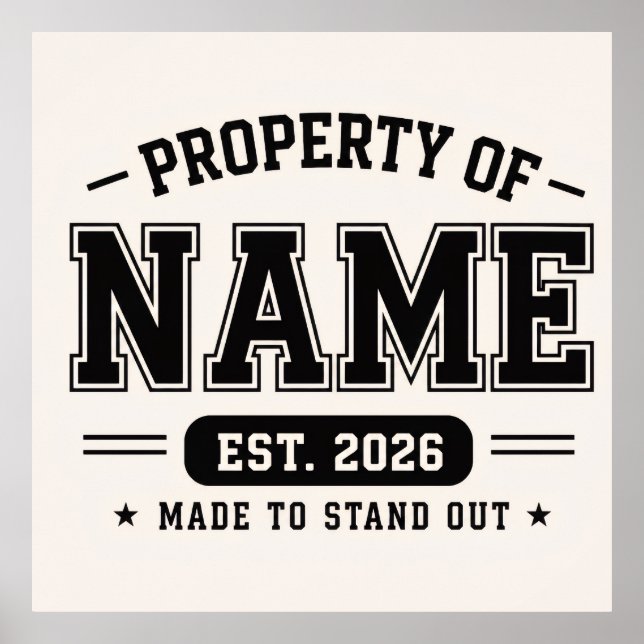 Personalised Property Of Name – Varsity Style Cust Poster (Front)