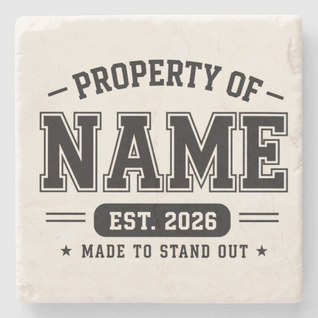 Personalised Property Of Name – Varsity Style Cust Stone Coaster (Front)