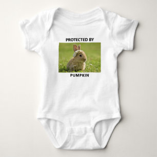 Personalised Protected By Rabbit Photo Funny Baby Bodysuit