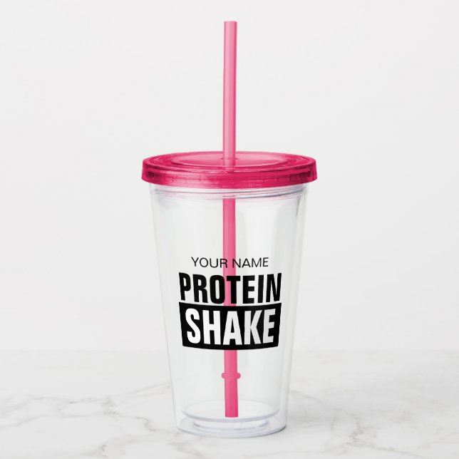 Personalised protein shake tumbler glass with lid (Front)
