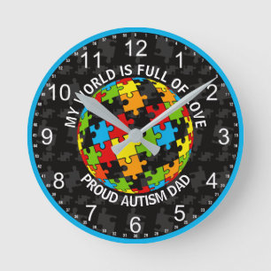 Personalised Proud Autism Dad/Mum World of Love Round Clock