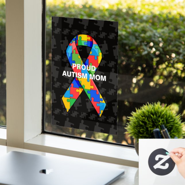 Personalised Proud Autism Mum/Dad Puzzle Ribbon Window Cling (Office)