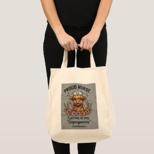 Personalised Proud Nurse Highland Cow Floral Gradu Tote Bag