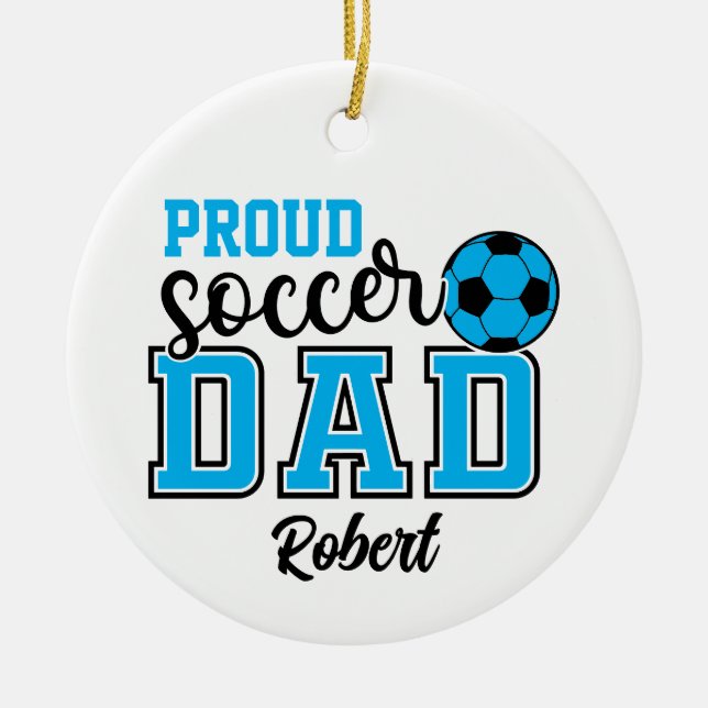 Personalised Proud Soccer Dad Ceramic Tree Decoration (Front)