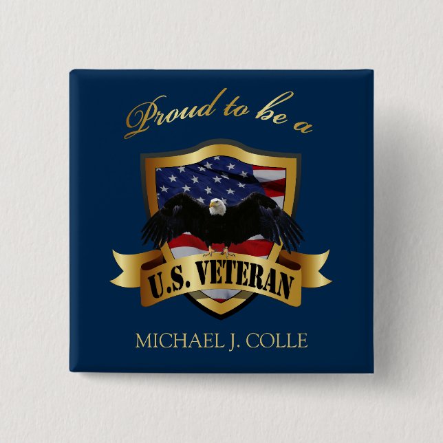 Personalised Proud to be a U.S. Veteran pin (Front)