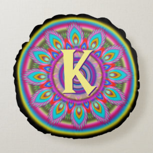 Personalised psychedelic round throw cushion