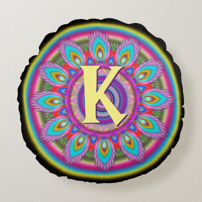 Personalised psychedelic round throw cushion (Front)
