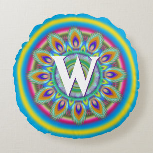 Personalised psychedelic round throw cushion blue