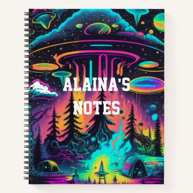 Personalised Psychedelic UFO Fantasy Art Notebook (Front)