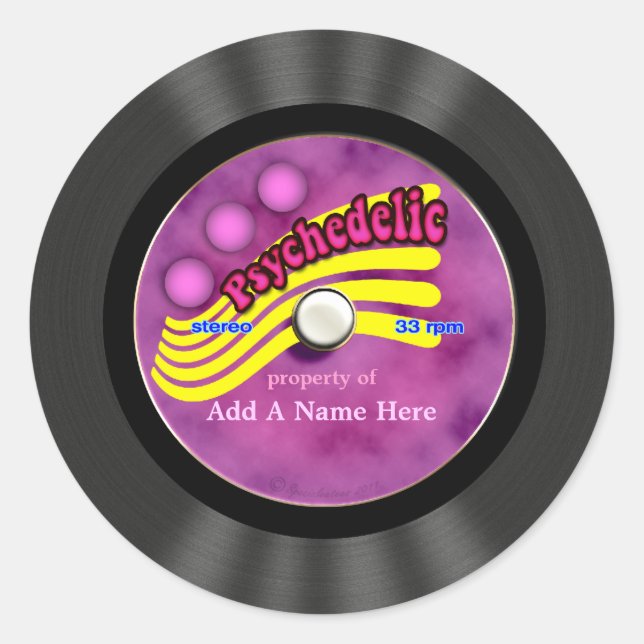 Personalised Psychedelic Vinyl Record Classic Round Sticker (Front)