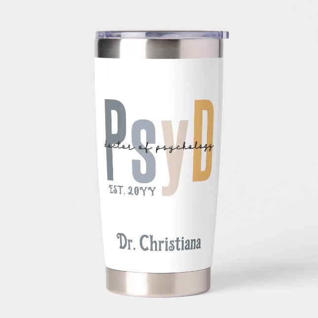 Personalised PsyD Doctor of Psychology Graduation Insulated Tumbler (Left)