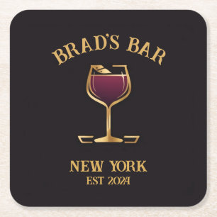 Personalised Pub Sign Bar Decor with Custom Name Square Paper Coaster