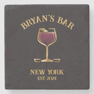 Personalised Pub Sign Bar Decor with Custom Name Stone Coaster