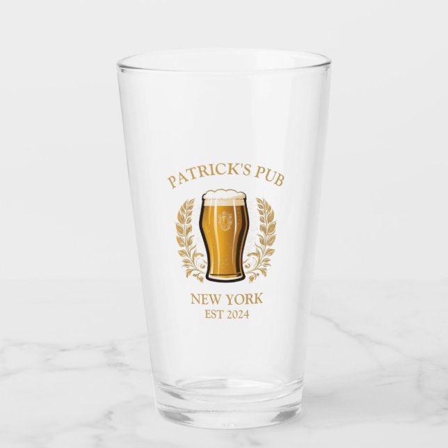 Personalised Pub Sign Beer Glass with Custom Name (Front)