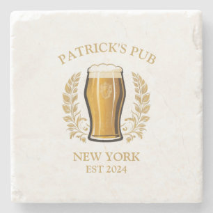 Personalised Pub Sign Beer Glass with Custom Name Stone Coaster