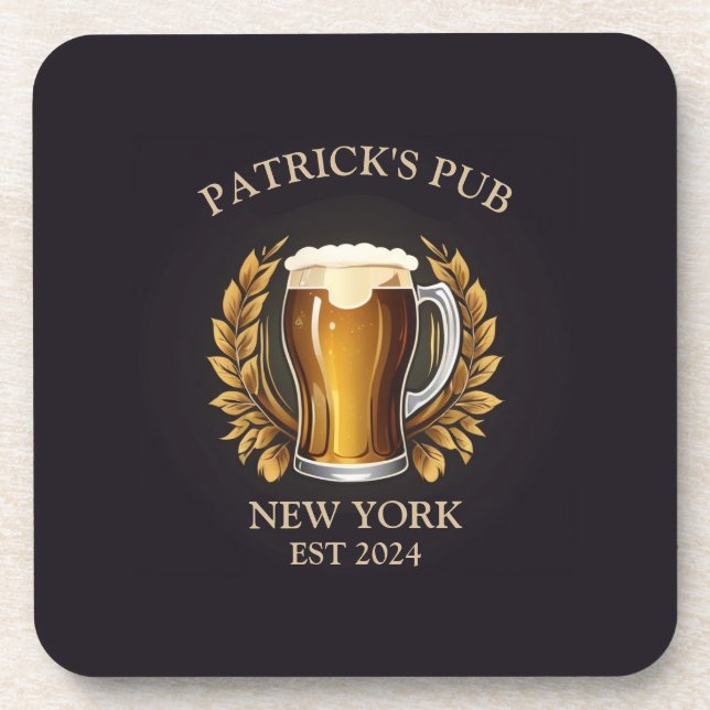 Personalised Pub Sign for Home Bar Beer Glass Logo Coaster (Front)