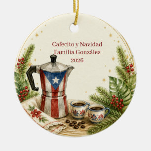 Personalised Puerto Rican Cafecito Greca Christmas Ceramic Tree Decoration