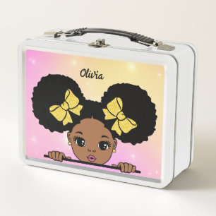 Personalised Puff Hair Baby girl Metal Lunch Box