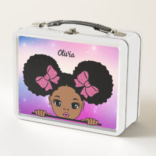 Personalised Puff Hair Baby girl Metal Lunch Box