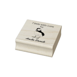 Personalised Puffin Made with love Rubber Stamp