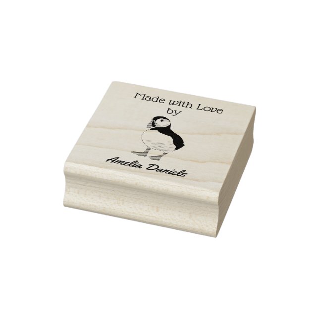 Personalised Puffin Made with love Rubber Stamp (Stamp)