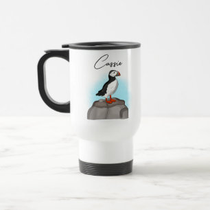 Personalised Puffin on a Rock Travel Mug