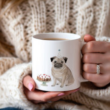 Personalised Pug Birthday Cake Coffee Mug